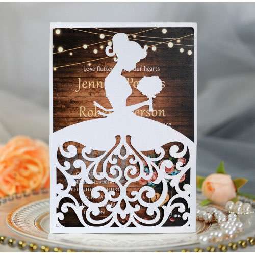 Beautiful Girl Invitation Card Laser Cut Iridescent Paper Wedding Card Personalized Custom